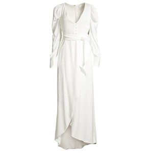 Azulu White Ethereal Animal Print Long Sleeve Silky Gown Dress